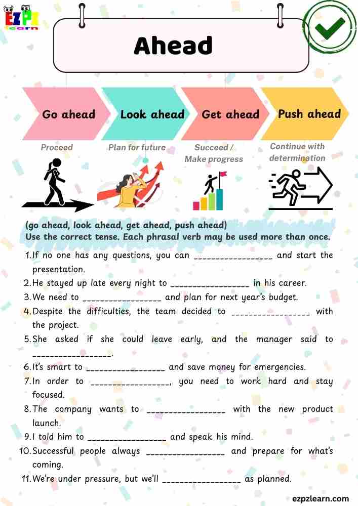 Phrasal Verb "Ahead" Worksheet – Fill in the Blanks | ESL & ELA Practice